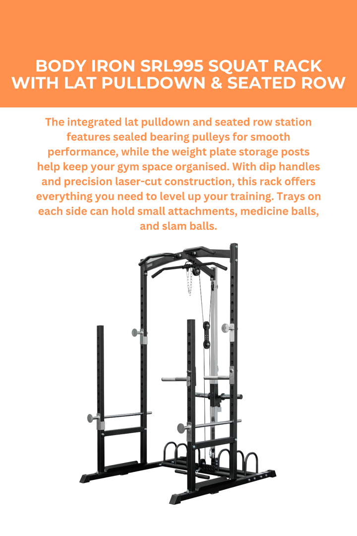 Body Iron SRL995 Squat Rack with Lat Pulldown & Seated Row