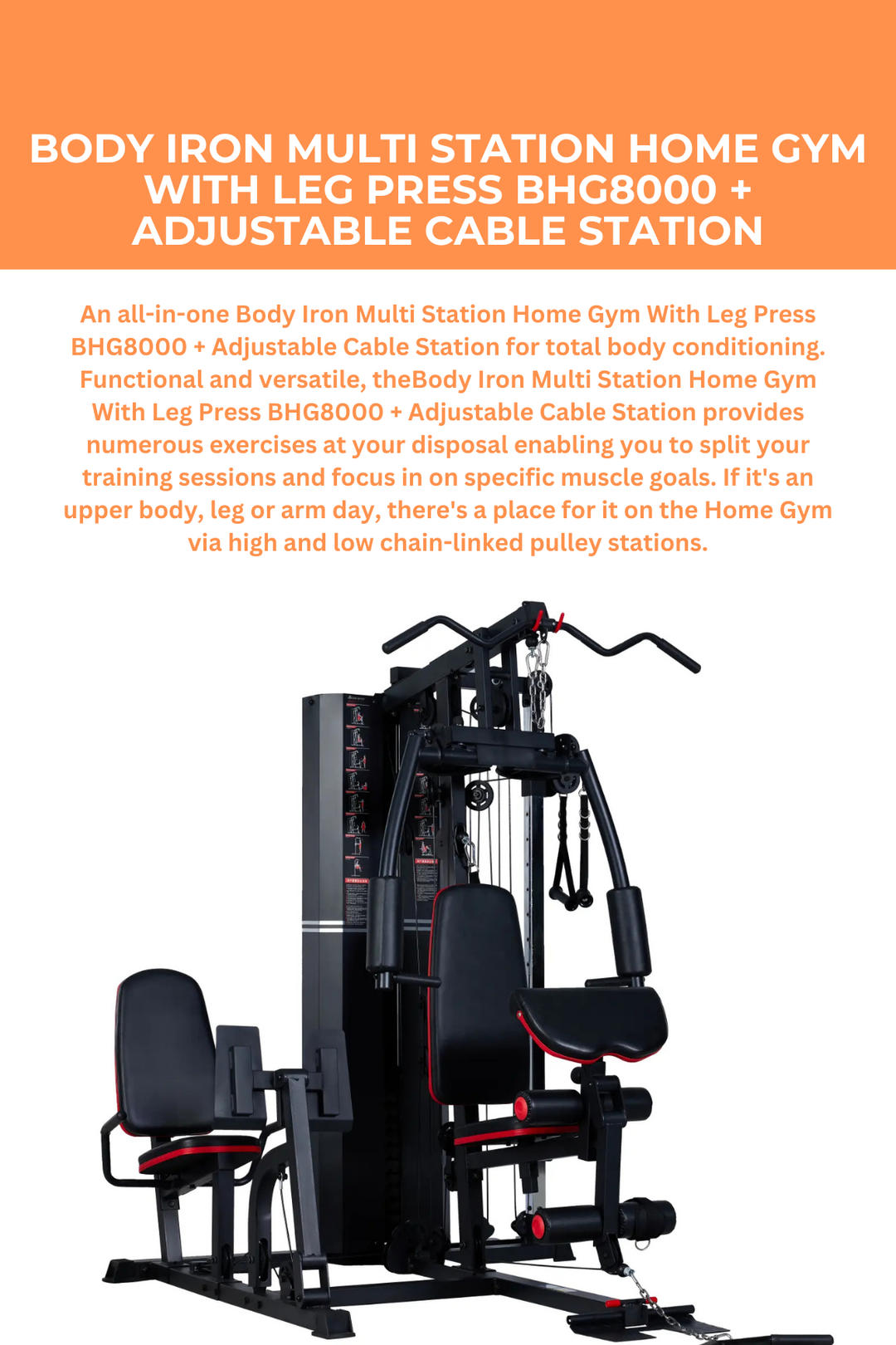 Body Iron Multi Station Home Gym With Leg Press BHG8000 + Adjustable Cable Station