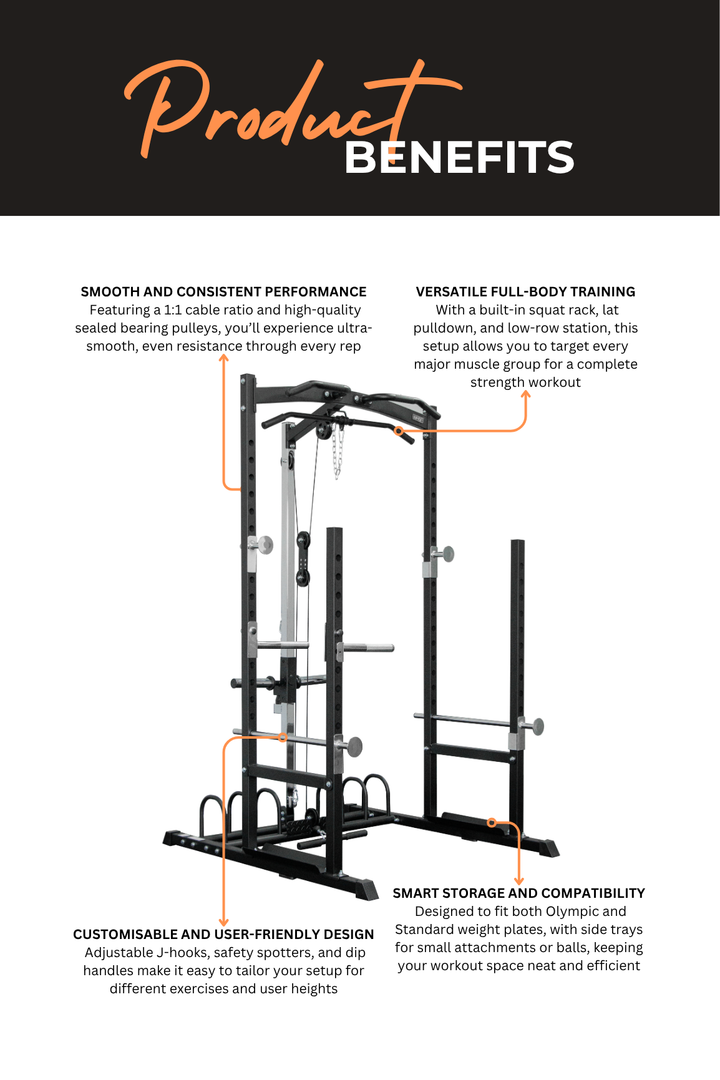 Body Iron SRL995 Squat Rack with Lat Pulldown & Seated Row