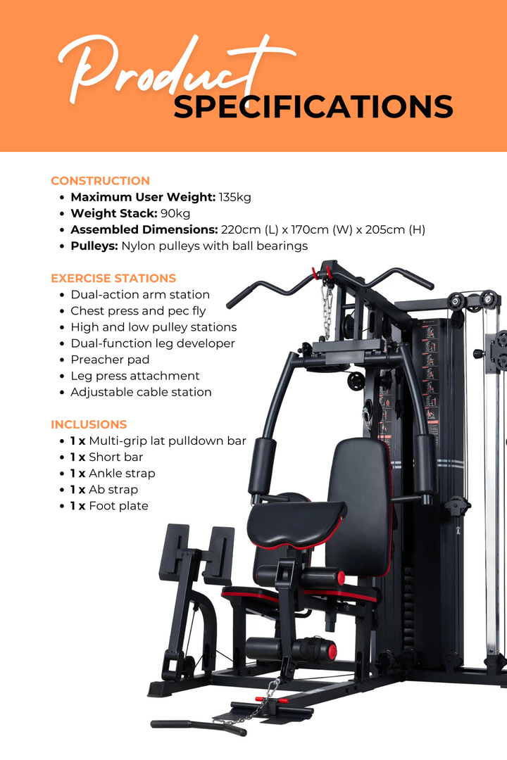 Body Iron Multi Station Home Gym With Leg Press BHG8000 + Adjustable Cable Station