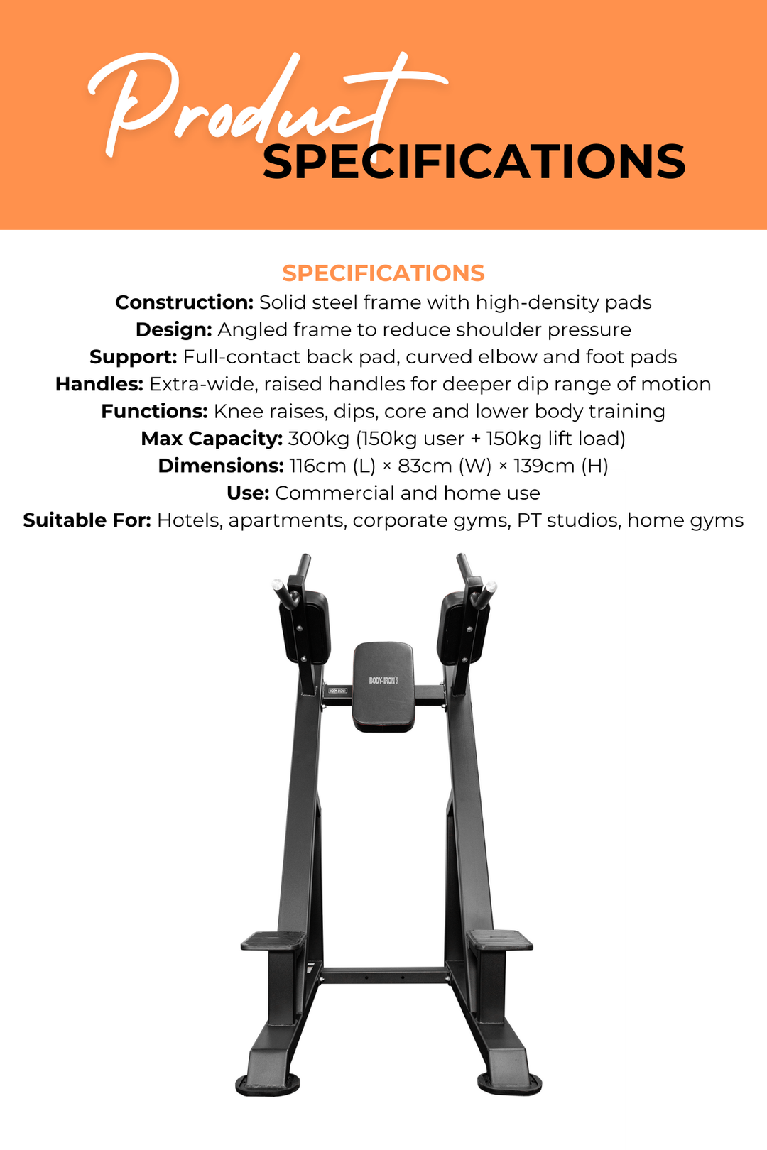 Body Iron Commercial Pro Knee Raise Dip Station