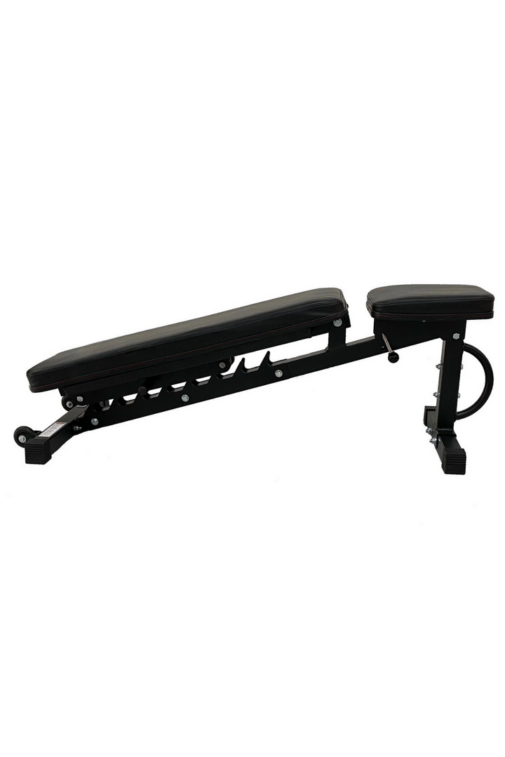 Black FID gym bench in decline position