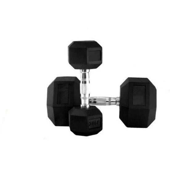 Pair of black rubber 1kg hex dumbbells